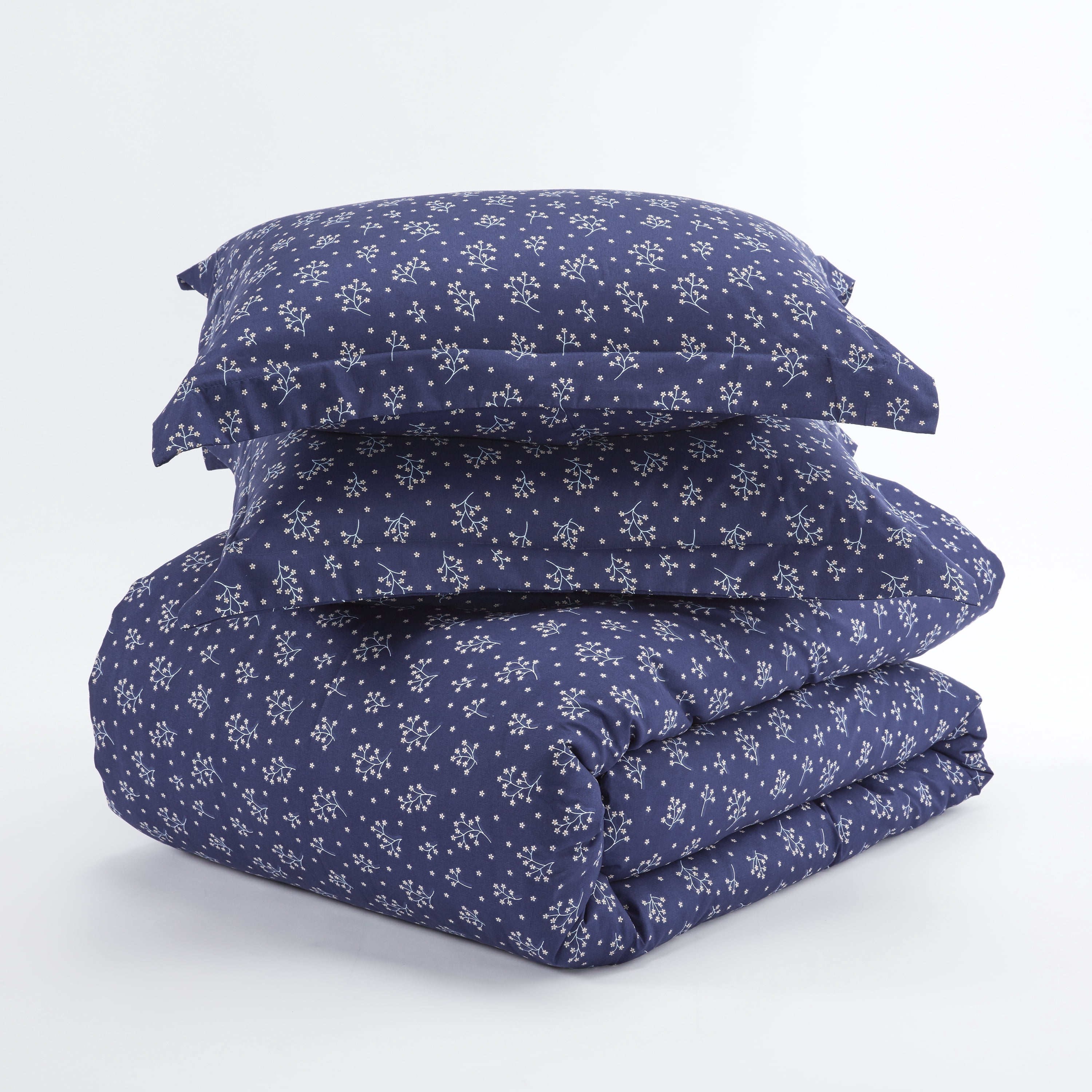 Noble Linens Navy Midnight Blossoms Pattern 2-Piece Duvet Cover Set, Twin/TwinXL