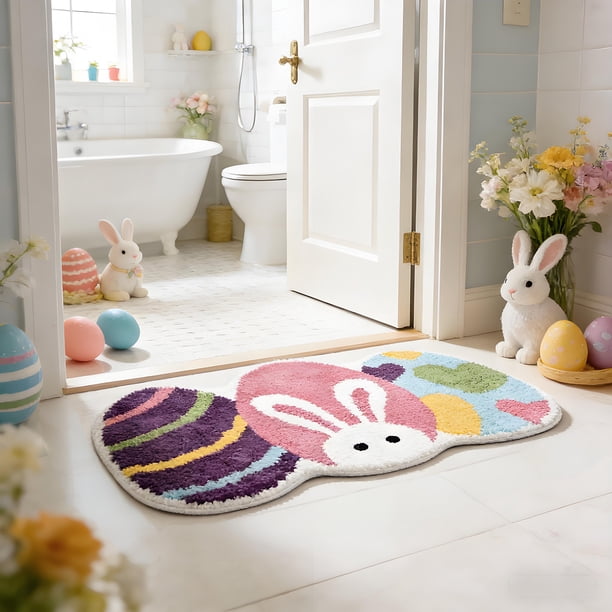 Decoraciones de Pascua, adornos de Pascua, regalos de Pascua, tapete de piso con forma de huevo de color conejito de Pascua para dormitorio, porche, pasillo, dormitorio, decoración del hogar de Pascua