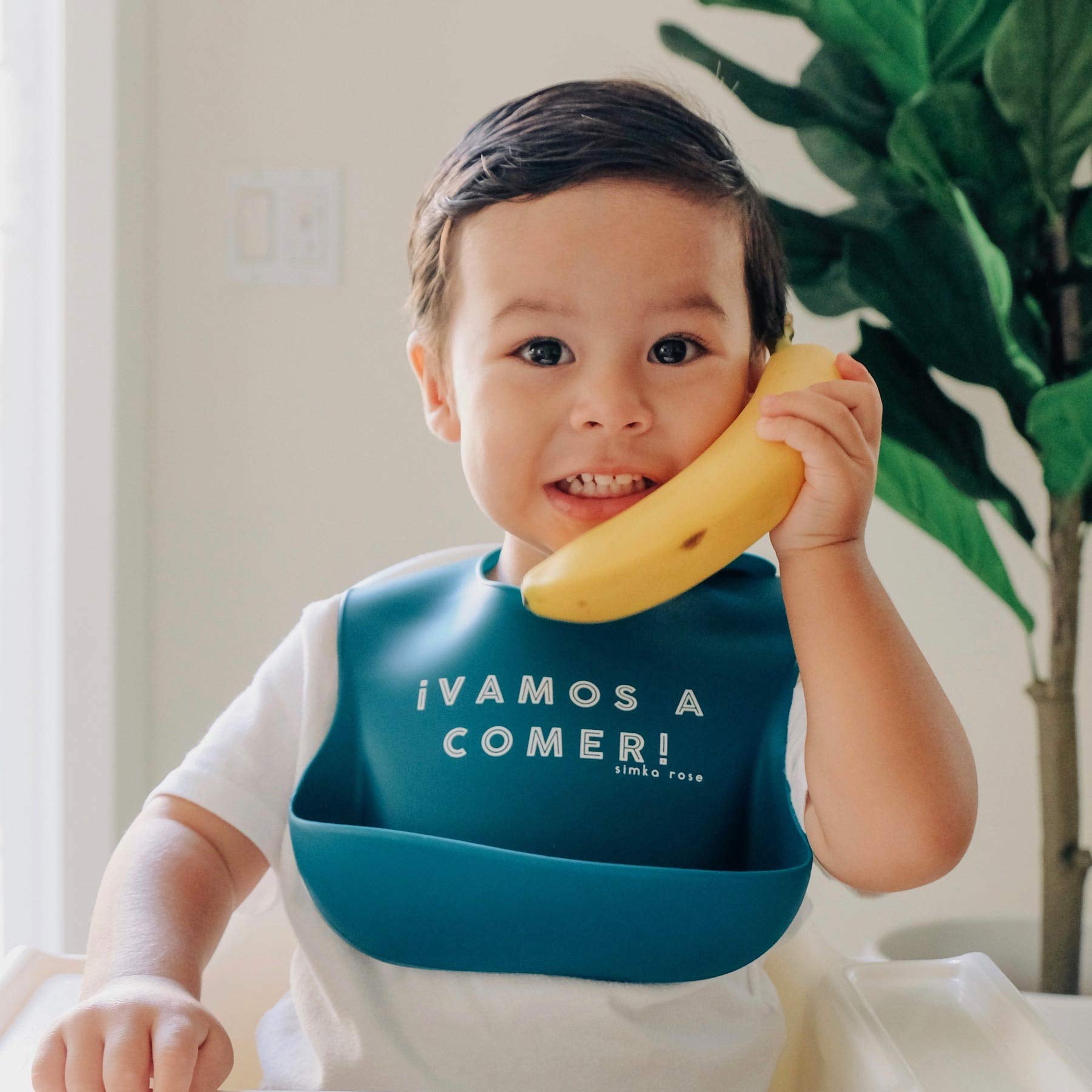 Simka Rose Silicone Baby Bibs - Waterproof Bib Set, Emerald/Gold/Mint