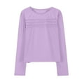 thumbnail image 4 of NAISIBABY Girls Long Sleeve Tops, Comfy Soft Crew Neck Pleated Front Elegant Casual Blouses Purple 7-8T, 4 of 9