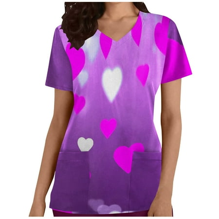 

Samickarr Valentine s Day Printed Scrub Shirts For Women With Pockets Short Sleeve Nurse Uniform Scrubs Tops V Neck Working Uniform Protective Tops