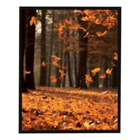 JRXY Fall Farm Pumpkins Wall Art Framed Botanical Forest Maple Leaves Pictures for Thanksgiving Gift, Living Room Decor 12x16in