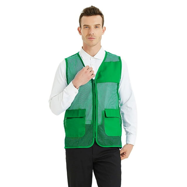 TOPTIE Unisex Mesh Work Vest Zipper Volunteer Team Uniform with Multi Pockets