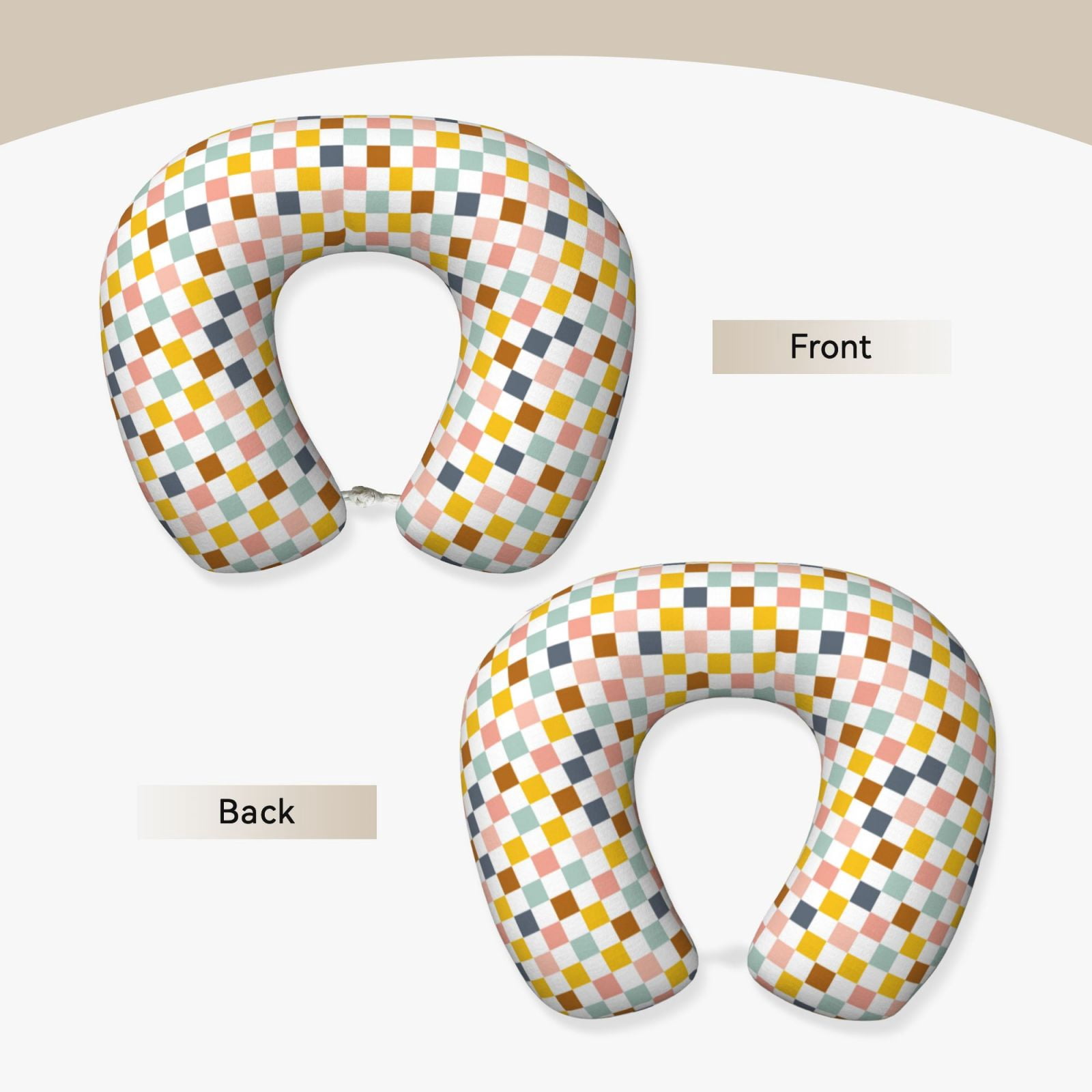Xecao Colorful Checkered 1 Print Memory Foam Cervical Neck Pillow Versatile U-Shaped Pillows for Home,Office,Camping,Travelling,Soft Washable Cover