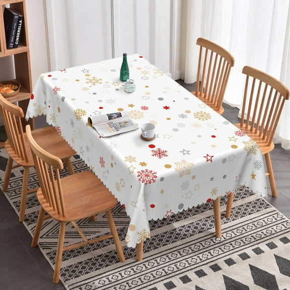 Nanqianyi Snowflake Christmas Party Tablecloth 60 x 84 Inch Rectangle, White Xmas Tablecloths for Dining Kitchen Winter Holiday Home Decor