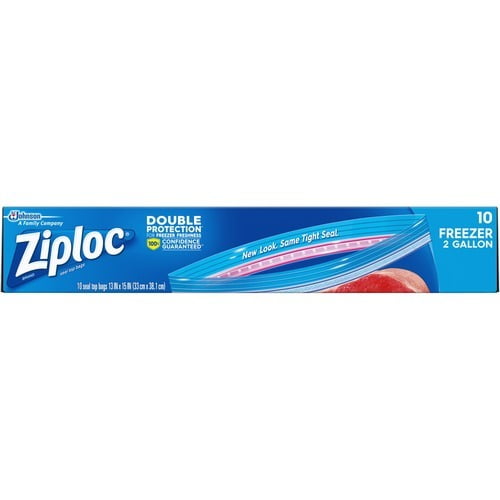 Ziploc 2-Gallon Freezer Bags Extra Large Size - 2 gal - 13' Width - 10/Box - Food, Money, Meat, Poultry, Fish, Soup