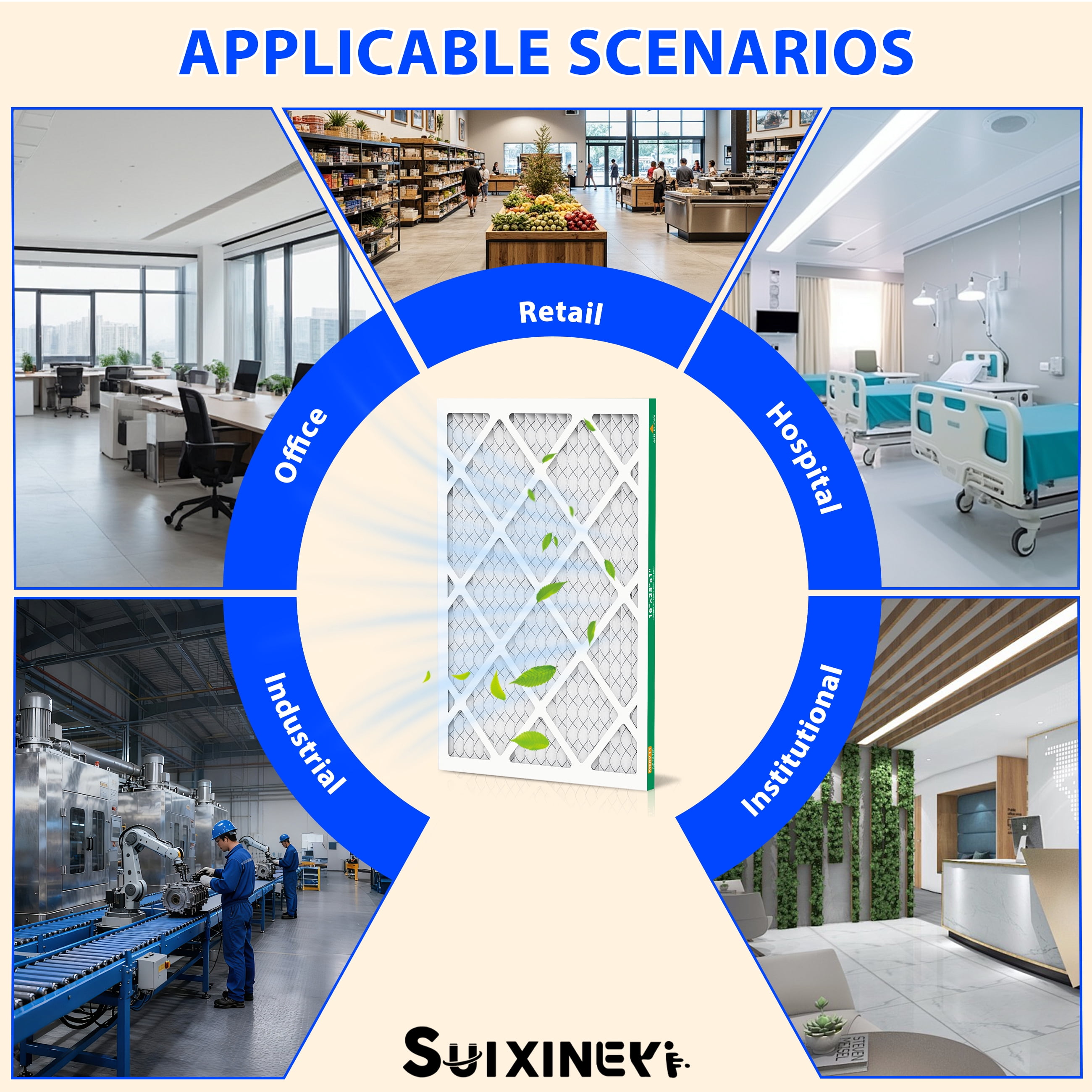 SUIXINEYI MERV11 16x25x1 AC Furnace HVAC Air Filter With Pleated Design in Non-Woven Fabric Air Conditioner for Home