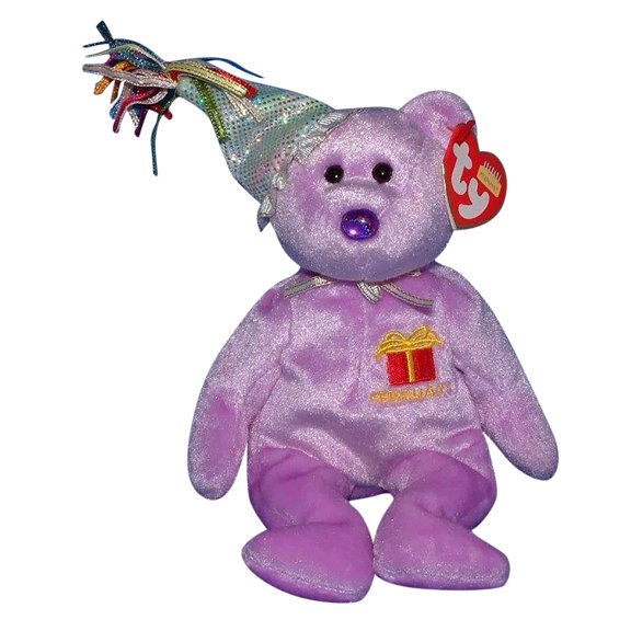 Ty Beanie Baby - FEBRUARY the Bear (With Hat)(7.5" Plush) (BONUS ONE RANDOM TY ERASER)