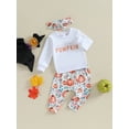 thumbnail image 2 of Toddler Baby Girls Halloween Outfit Pumpkin Sweatshirt Long Sleeve Shirts Tops Pants Headband Fall 3Pcs Clothes Set, 2 of 7
