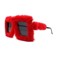 thumbnail image 3 of Womens Funky Fur Covered Squared Rectangle Oversize Sunglasses Red Black, 3 of 4