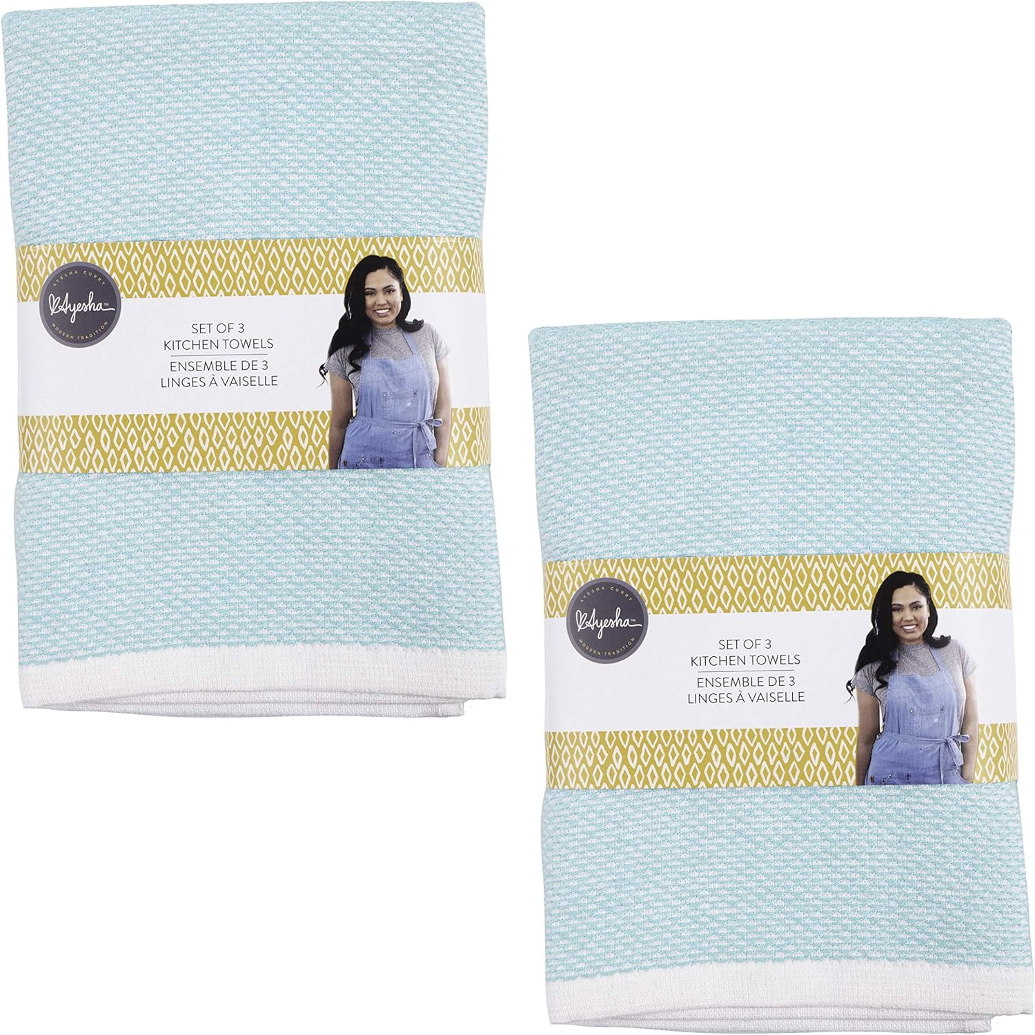 KAF Home Ayesha Curry Cotton Kitchen Towels Set, Absorbent Dish Towels, 18” x 28”, Aqua, 6 Pack
