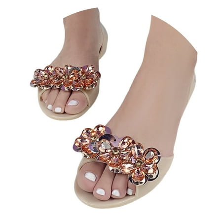 

GHSOHS Womens Sandals Slippers Women s Footbed Sandals Vintage Water Shoes Water Shoes Rhinestone Jelly Beach Large Size Flat Transparent Sandals Single Shoes Womens Sandals Comfortable 6.5