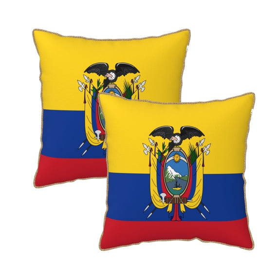 Velvet Decorative Throw Pillow Covers Set of 2, Soft Square Cushion Cover with Invisible Zipper Ecuador Flag Printing, 18"x18"