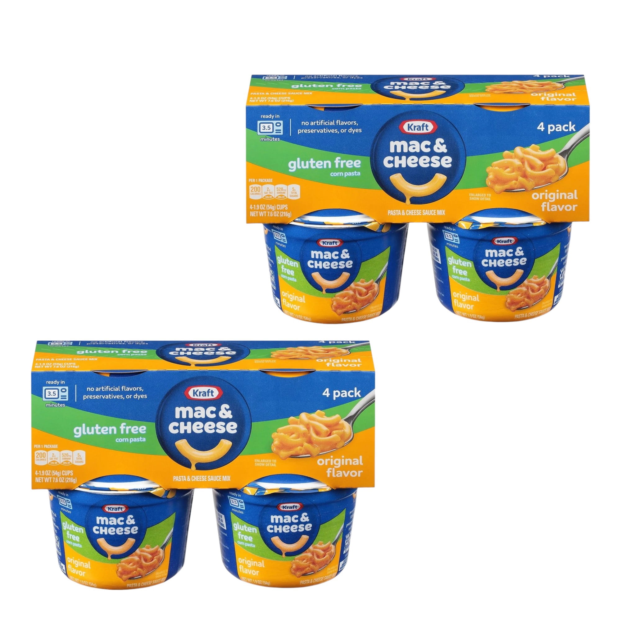 ( 2 Pack ) Kraft 4 Pack Gluten Free Original Flavor Macaroni & Cheese Dinner 8 - 1.9 Oz Cups