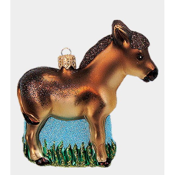 Brown Donkey Polish Mouth Blown Glass Christmas Ornament Animal Decoration