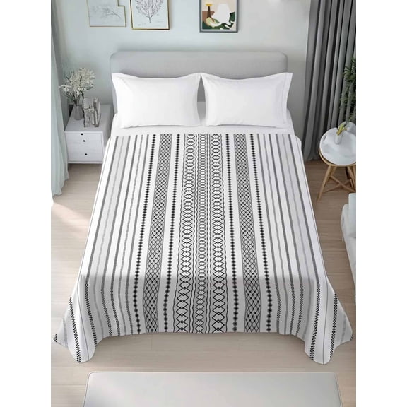 Black White Striped Queen Size Flat Sheet, Wrinkleproof & Fadeproof Cooling Flat Bed Sheet Only, Modern Farmhouse Geometric Breathable Soft Bedding Top Sheets 90 x 102 Inches