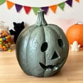 thumbnail image 4 of Resin Pumpkin Ornament with Candle, Fall Halloween Thanksgiving Tabletop Decoration, Holiday Decor for Mantel Shelf Table Centerpiece, 4 of 6