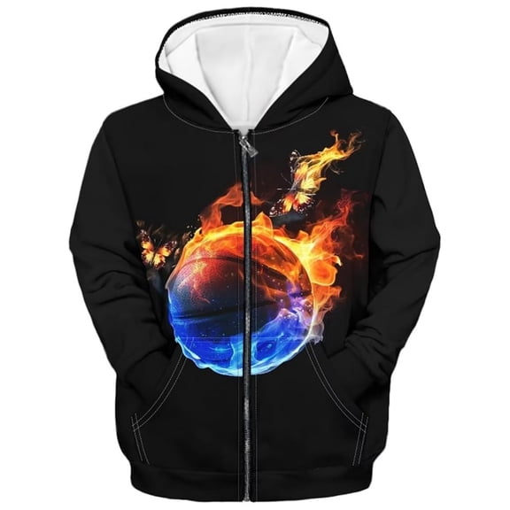 Kids Boys Hoodie Warm Winter Sweatshirts Basketball Print Warm Winter Basic Pullover Tops