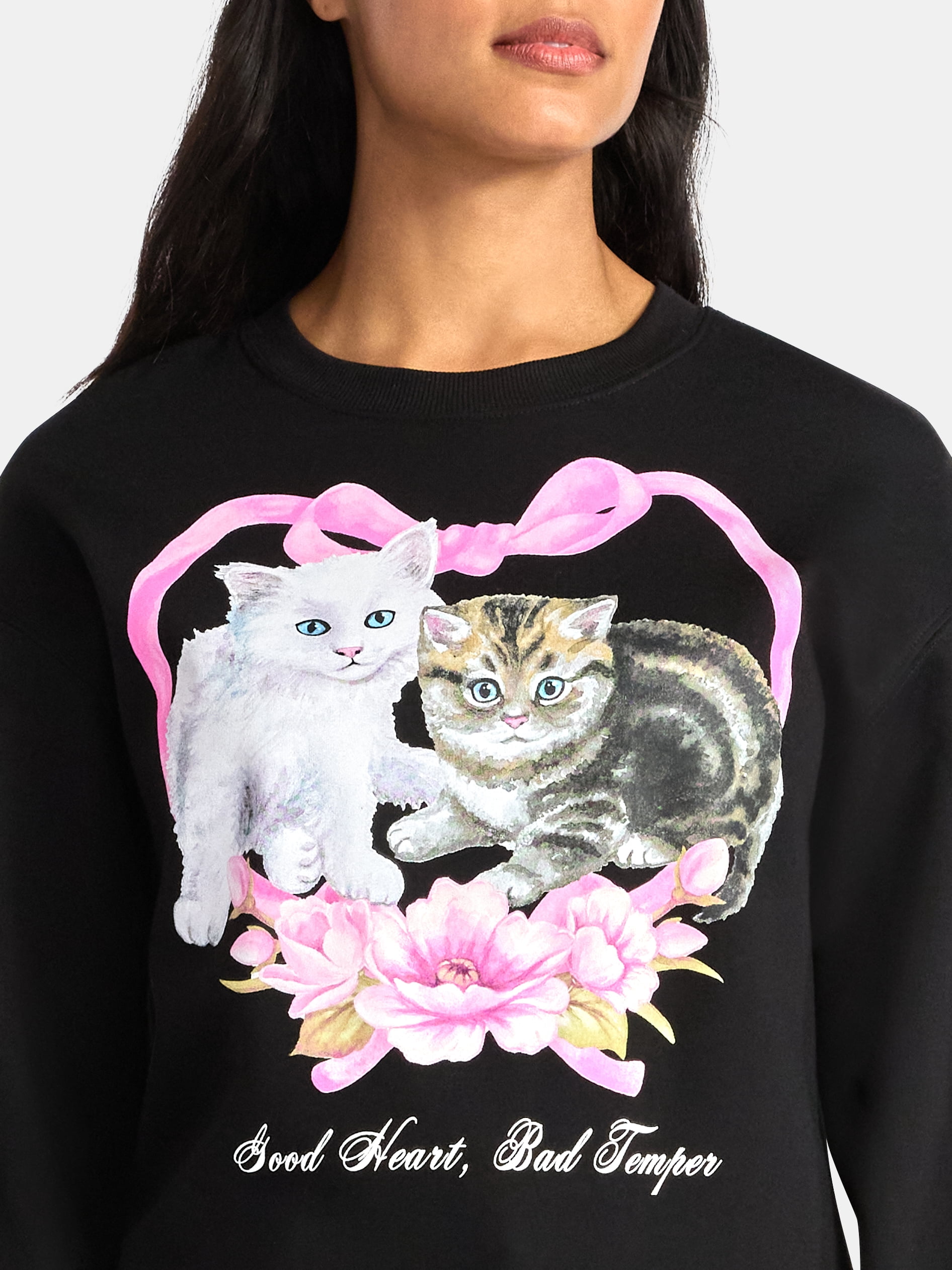 Women's Bad Temper Cats Graphic Sweatshirt with Long Sleeves, Sizes XXS-XXL