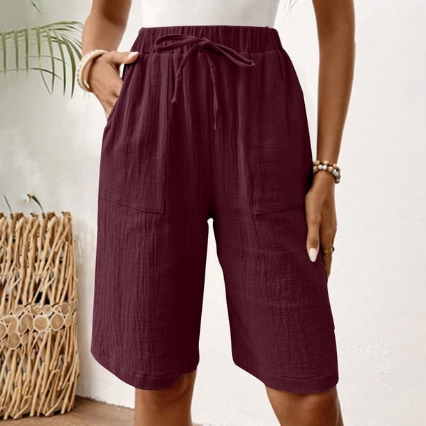 WILLBEST Pantalones Casuales para Mujer, Pantalones Cortos de Verano Cómodos, Uso Diario Versátil, Diseño de Color Sólido, Ajuste Relajado para Darle Estilo. Extra Grande