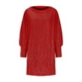 thumbnail image 3 of Glitter Women's Metallic sequins Asymmetrical Off Shoulder Long Sleeve Fitted Dress for Club Outings and Galas, 3 of 10