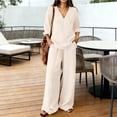 thumbnail image 2 of JFGHDG Linen Sets for Women Wide Leg Pants Matching Lounge Set Linen Pant Set Linen Loungewear with Pocket Casual Lounge Sets Beach Travel Sets Two Piece Short Sets Travel Sets Summer Sets Beige L, 2 of 4