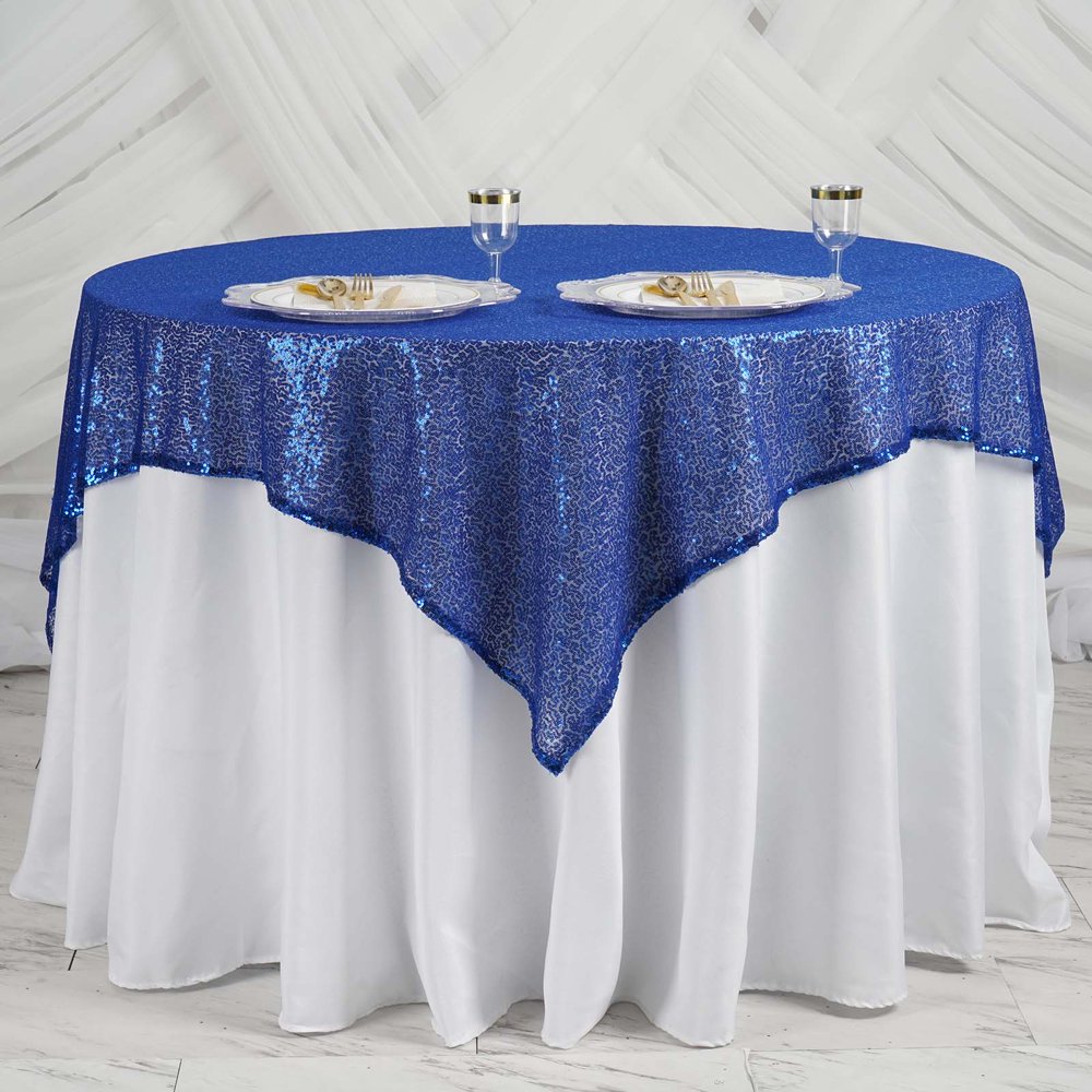 Efavormart LUXURY Royal Blue Sequin Square Tablecloth Overlay Square