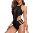 thumbnail image 4 of One Piece Mesh Swimsuit High Neck Halter Cutout Monokini Swimwear, 4 of 4