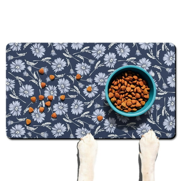Aesthetic Floral Pet Mat - Artistic Watercolor Print, Waterproof Dog Bowl Mat for Messy Pets