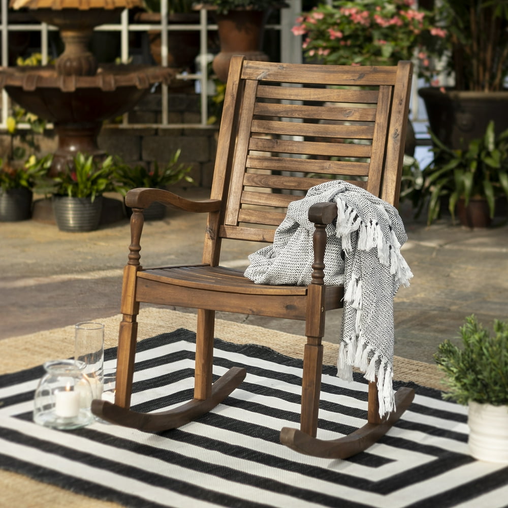 Manor Park Solid Wood Outdoor Patio Rocking Chair, Dark Brown Walmart