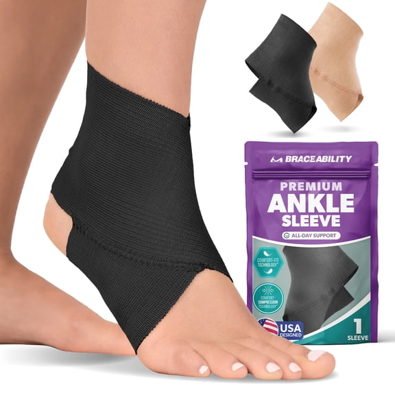 BraceAbility Lightweight Compression Ankle Sleeve, Black, M