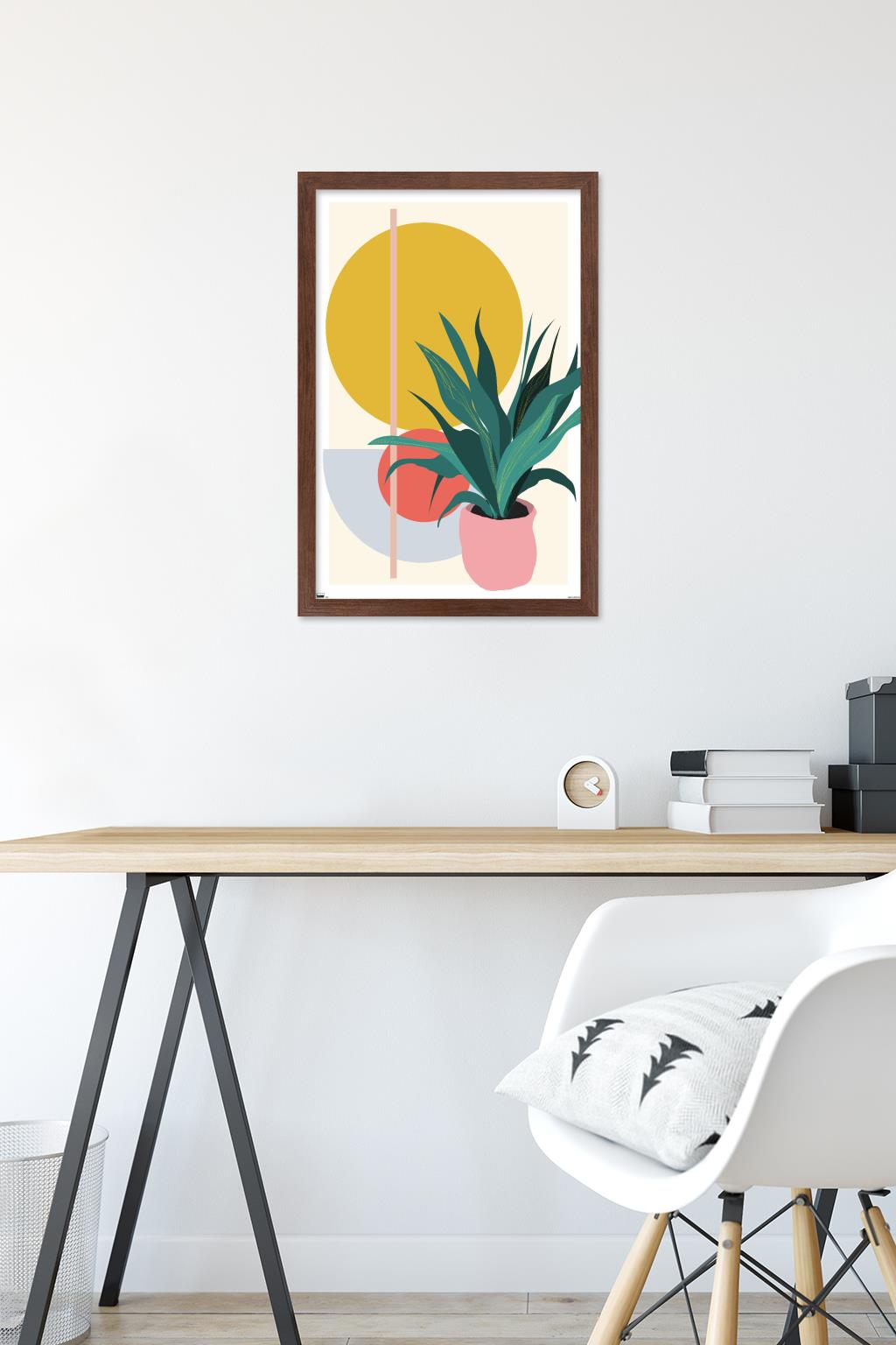 Abstract Potted Plant Wall Poster, 14.725" x 22.375" Framed