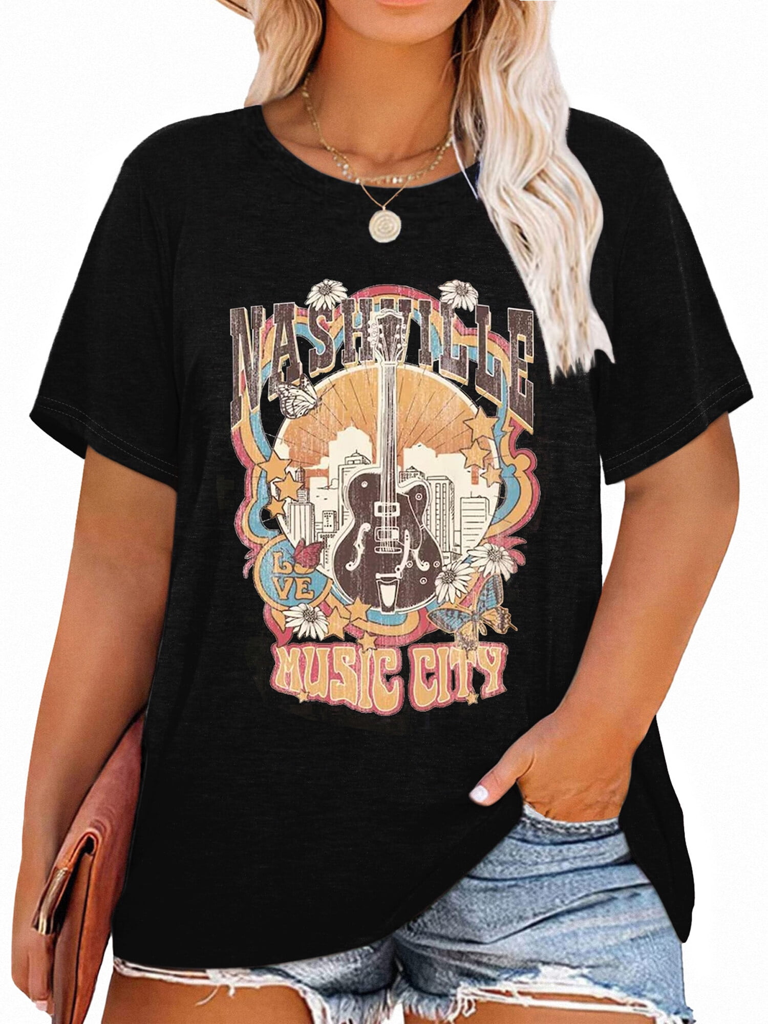 XCHQRTI Plus Size Nashville Music Women Shirt Graphic Country Music Tee ...