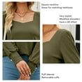 thumbnail image 4 of Blusa de punto con cuello cuadrado, mangas abullonadas y puños abotonados - Camisa informal de manga larga verde OD XXL, 4 of 5