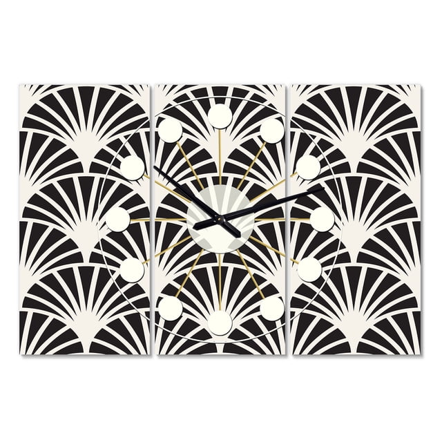 Designart 'Retro Art Deco Waves I Oversized Mid-Century Modern Multipanel Wall Clock