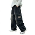 thumbnail image 3 of LRen Baggy Jeans for Girls High Waisted Solid Color Wide Leg Denim Pants Boy Casual Baggy Fashion Long Trousers Streetwear with Pockets,Black,5-6 Years, 3 of 10