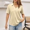 thumbnail image 5 of Kixjoy Short Sleeve Shirts for Women Lounge V Neck Polo Shirts Trendy Business Soft Collared Shirts Lightweight Soild Summer Womens Tops, Beige XXL, 5 of 5