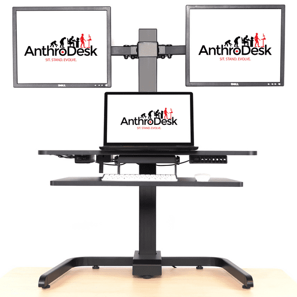 AnthroDesk Electric Sit Stand Desk Converter (Dual Monitor Black)
