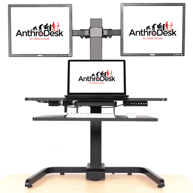 AnthroDesk Electric Sit Stand Desk Converter (Dual Monitor Black)
