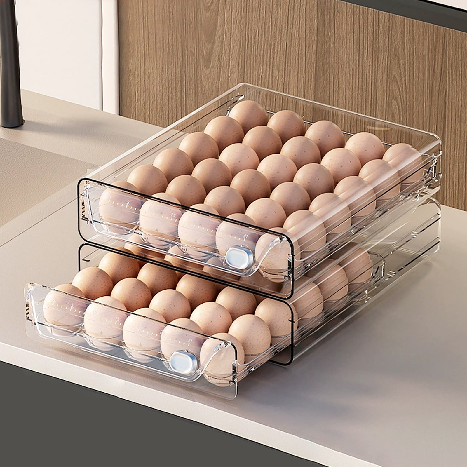 Egg Storage for Refrigerator, Stackable Egg Holder for Fridge, Clear BPA Free Plastic Egg Dispenser, Portable Egg Carriage for Picnic Travel