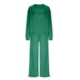 thumbnail image 5 of Feancey Women's Fashion 2 Piece Sets Solid Color Ironed Diamond Lounge Set Casual Round Neck Pullover and Baggy Pants Two Piece Fall Outfits Green M, 5 of 9