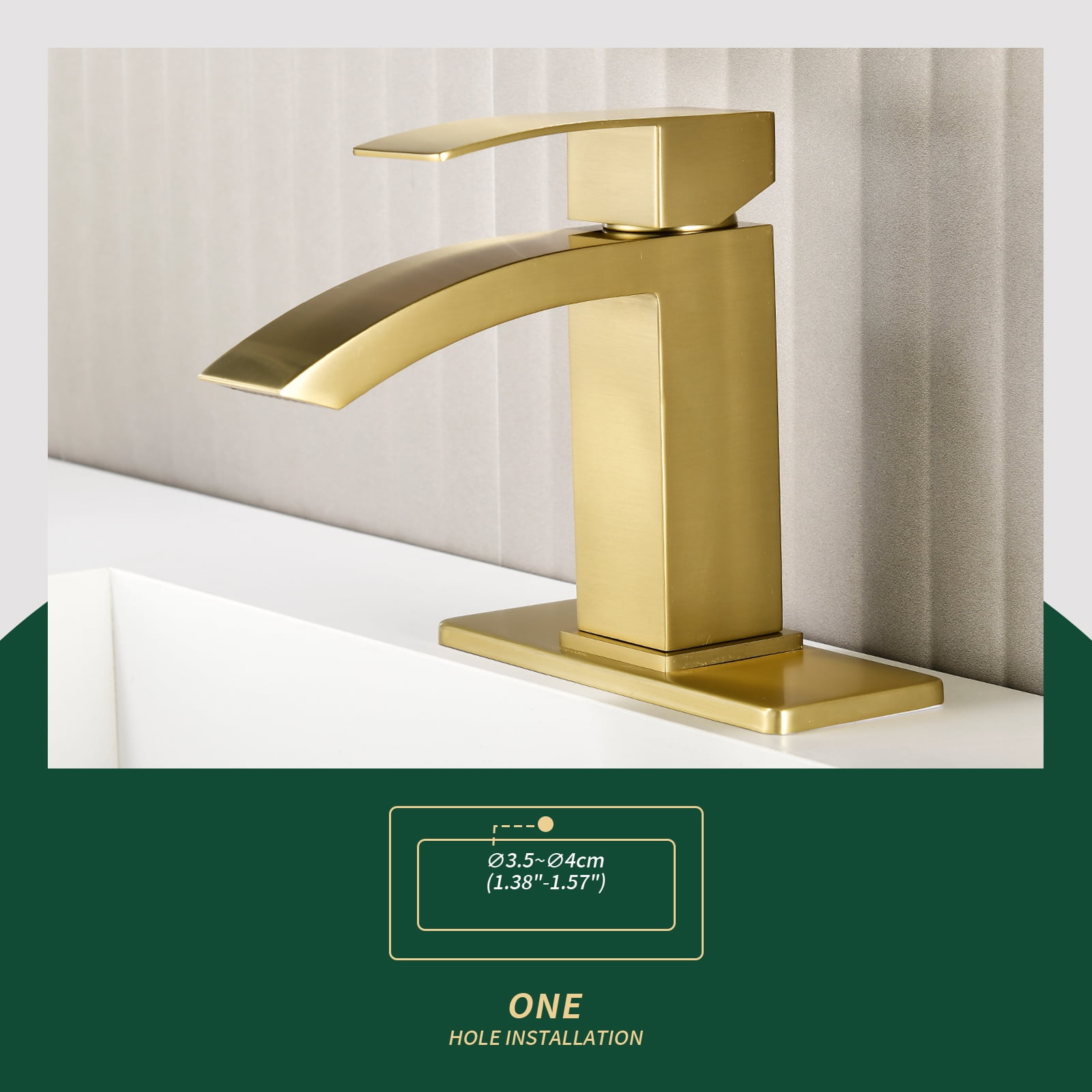 Cobbe Single-Handle Bathroom Sink Faucet for Vanity Singl-Hole Installation with Low-Arc Spout and Pop-Up Drain Brushed Gold