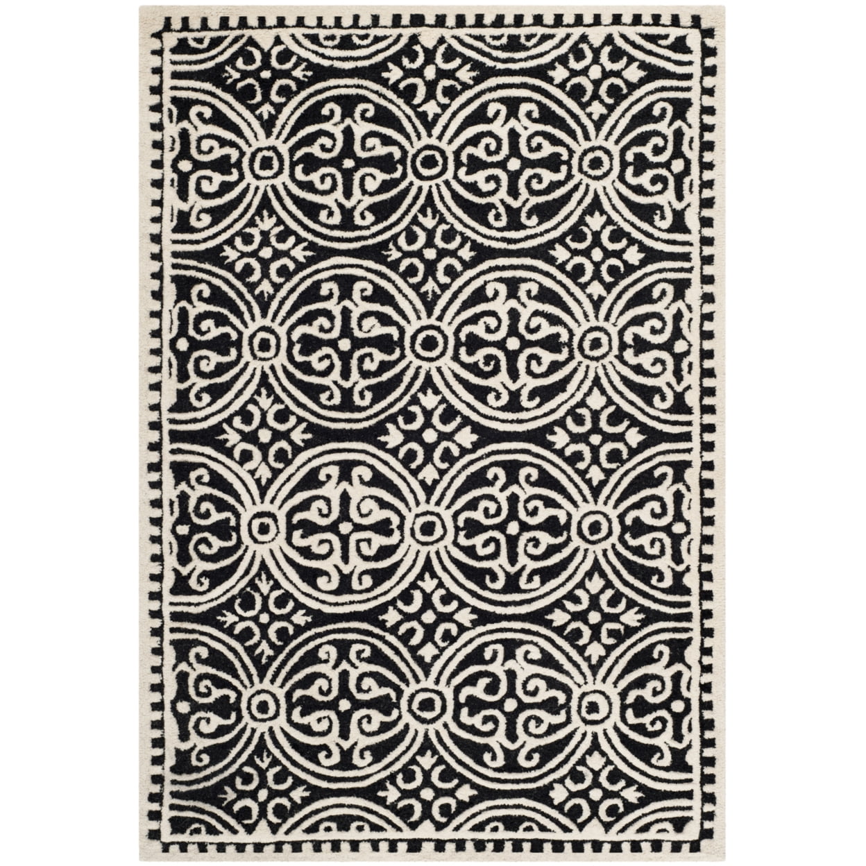 SAFAVIEH Cambridge Leslie Geometric Wool Area Rug, Black/Ivory, 4' x 4' Square