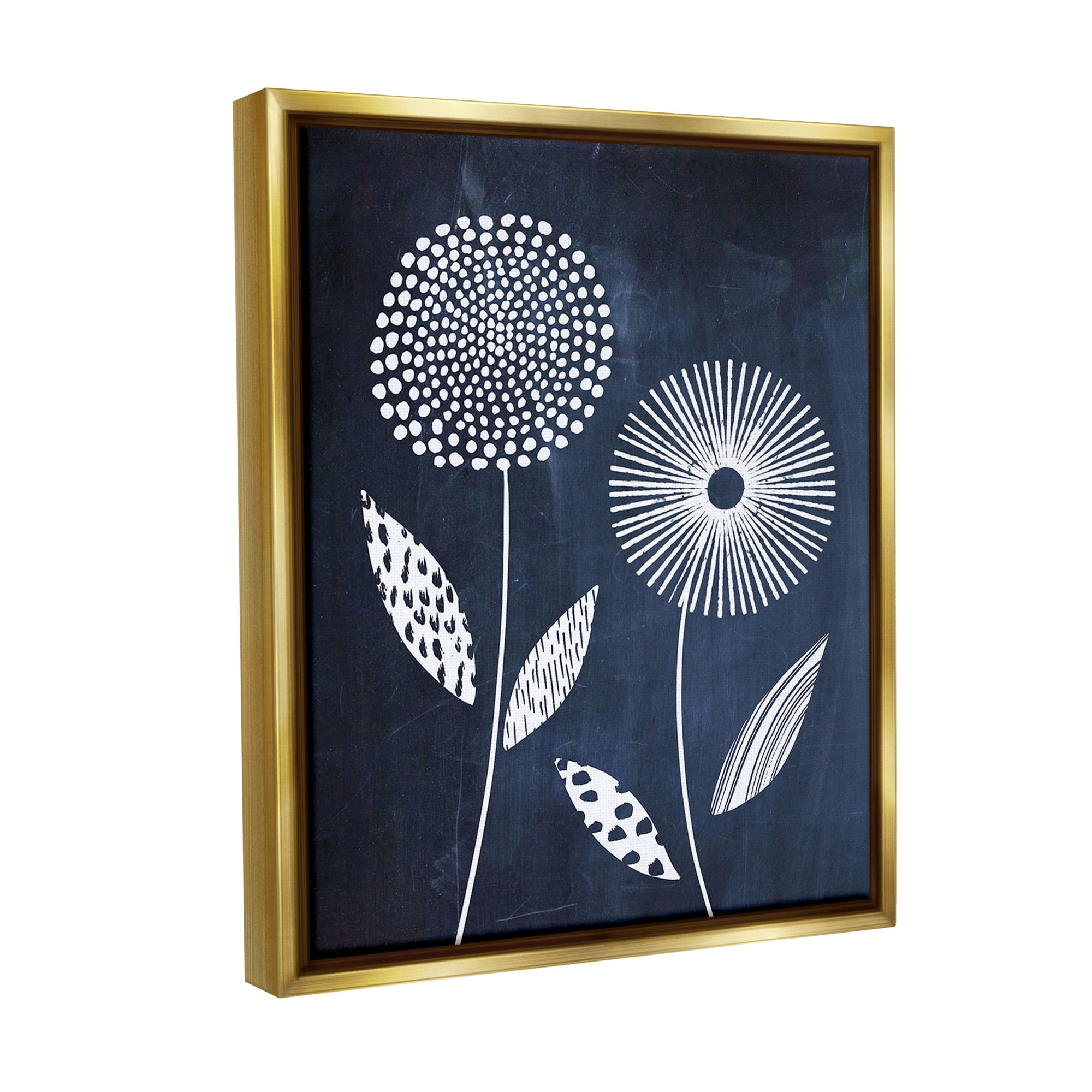 Stupell Industries Geometric Patterned Flowers Botanical & Floral Painting Gold Floater Framed Canvas Art Print Wall Art, 17 x 21