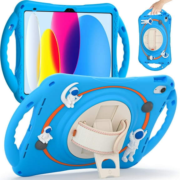 TECH CIRCLE iPad 10th Generation Case,iPad 10.9 inch 2022 Case for Kids,360 Rotating Handle Stand Pencil Holder Hand Shoulder Strap Shockproof Kids Case for iPad 10th Generation 10.9 inch 2022,Blue