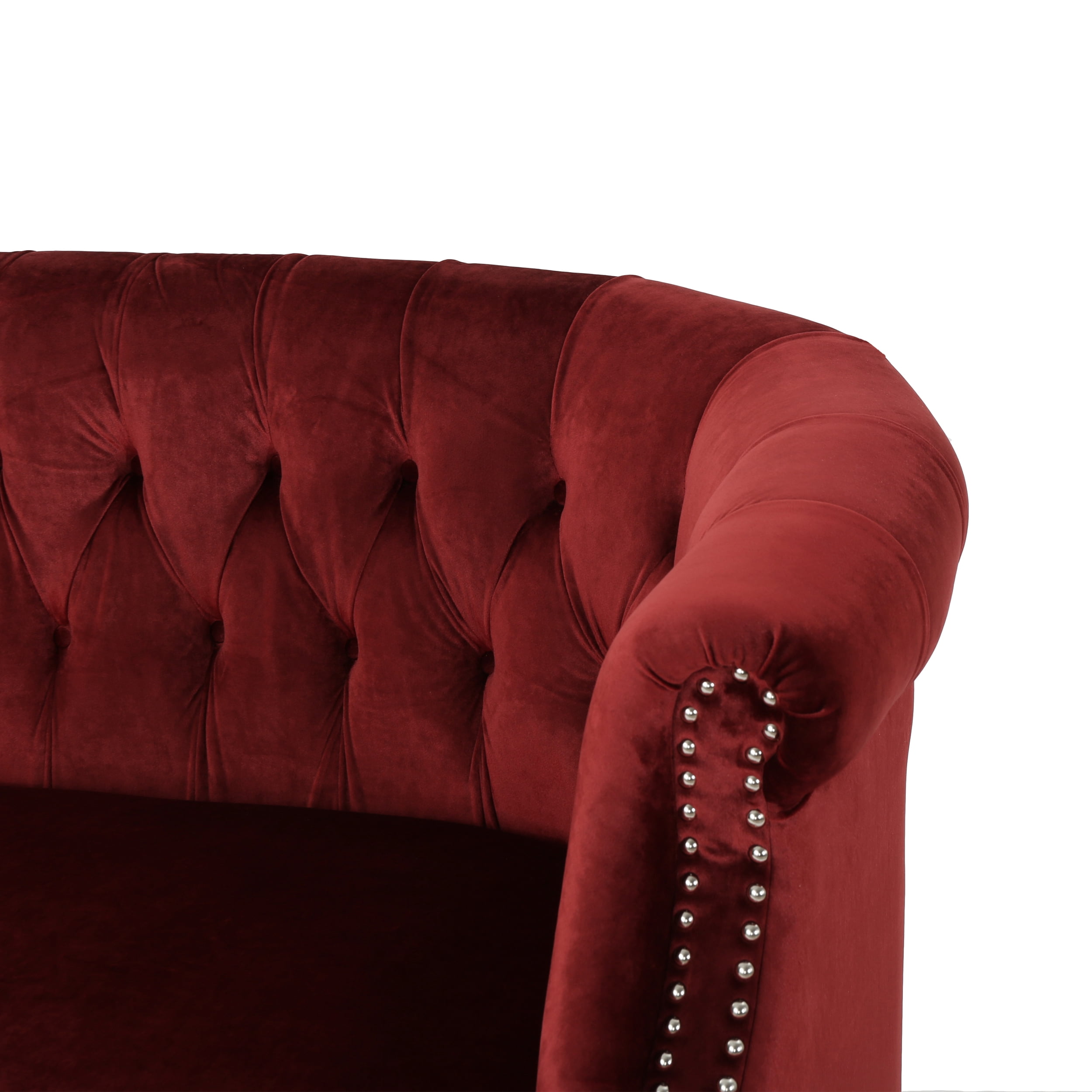 Noble House Myrna Tufted Chesterfield Velvet Loveseat, Garnet