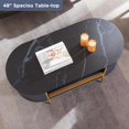 thumbnail image 3 of OKD Modern Luxury Fluted Coffee Table with Faux Marble Top, 48" Oval Wood Coffee Table with Drawer & Gold frame, Center Table for Living Room, Dark Blue, 3 of 8