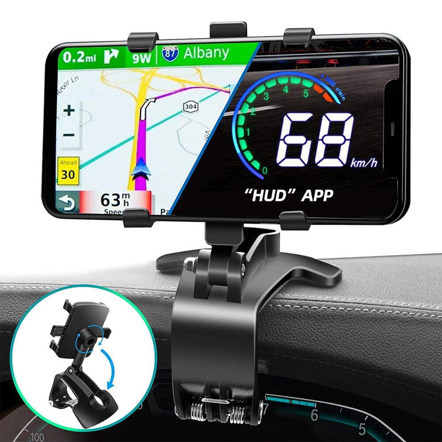 Car Phone Holder Mount for Car Clip Mount Stand, 360 Degree Rotation