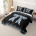 thumbnail image 3 of Manfei Bling Crystal Blue Bow Tie Bed Spread Queen for Teens,Girls Women Vintage Leopard Print Bow Queen Coverlet Set, 3 of 7