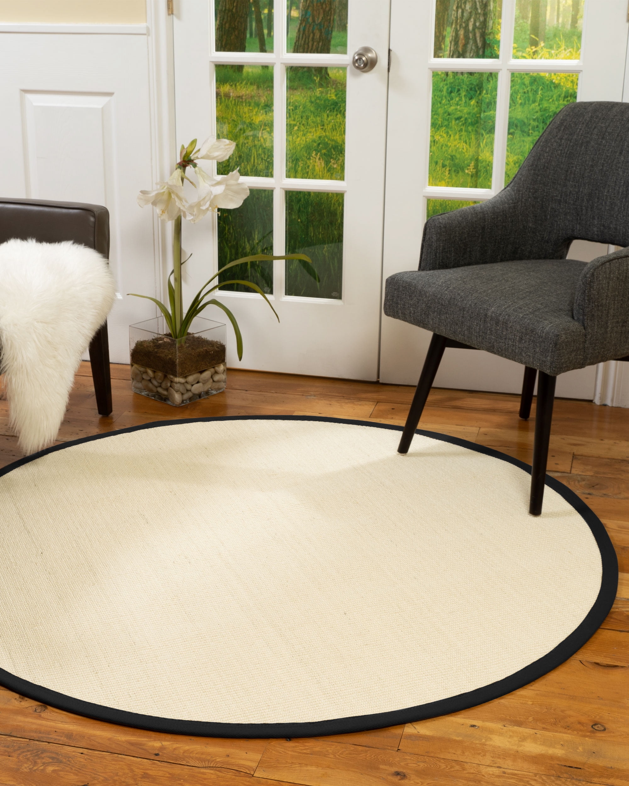 Natural Area Rugs Deco Custom Sisal Rug, 8', Round Black Border